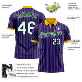 Custom Purple White Pinstripe Green-Yellow Performance Polo Shirt