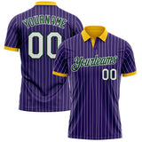 Custom Purple White Pinstripe Green-Yellow Performance Polo Shirt