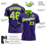 Custom Purple White Pinstripe-Neon Green Performance Polo Shirt