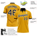 Custom Yellow Black Pinstripe-White Performance Polo Shirt