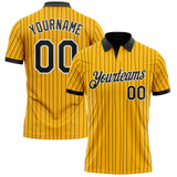Custom Yellow Black Pinstripe-White Performance Polo Shirt