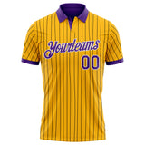 Custom Yellow Black Pinstripe Purple-White Performance Polo Shirt