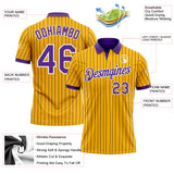 Custom Yellow Black Pinstripe Purple-White Performance Polo Shirt