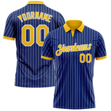 Custom Royal White Pinstripe-Yellow Performance Polo Shirt