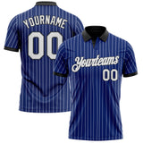 Custom Royal White Pinstripe Gray-Black Performance Polo Shirt