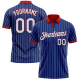 Custom Royal White Pinstripe-Red Performance Polo Shirt