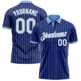 Custom Royal White Pinstripe-Light Blue Performance Polo Shirt