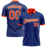 Custom Royal White Pinstripe-Orange Performance Polo Shirt