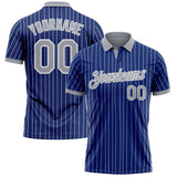 Custom Royal White Pinstripe-Gray Performance Polo Shirt