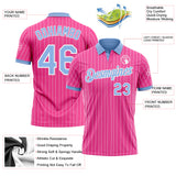 Custom Pink White Pinstripe-Light Blue Performance Polo Shirt
