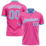 Custom Pink White Pinstripe-Light Blue Performance Polo Shirt