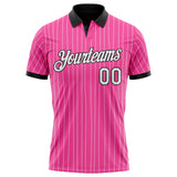 Custom Pink White Pinstripe-Black Performance Polo Shirt