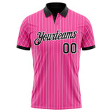 Custom Pink White Pinstripe-Black Performance Polo Shirt