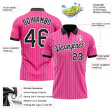 Custom Pink White Pinstripe-Black Performance Polo Shirt