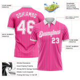 Custom Pink White Pinstripe-White Performance Polo Shirt