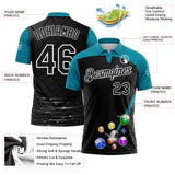 Custom Black Teal-White Billiard Balls Performance Polo Shirt