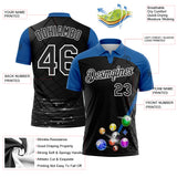 Custom Black Thunder Blue-White Billiard Balls Performance Polo Shirt