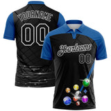 Custom Black Thunder Blue-White Billiard Balls Performance Polo Shirt