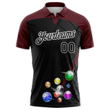 Custom Black Maroon-White Billiard Balls Performance Polo Shirt