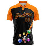 Custom Black-Bay Orange Billiard Balls Geometric Grid Performance Polo Shirt