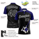 Custom Black Purple-White Bowling Geometric Grid Performance Polo Shirt