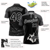 Custom Black Steel Gray-White Bowling Geometric Grid Performance Polo Shirt