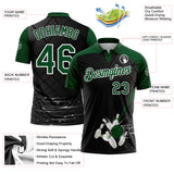 Custom Black Green-White Bowling Geometric Grid Performance Polo Shirt