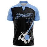 Custom Black-Light Blue Bowling Geometric Grid Performance Polo Shirt