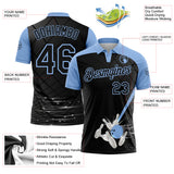 Custom Black-Light Blue Bowling Geometric Grid Performance Polo Shirt