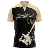 Custom Black-City Cream Bowling Geometric Grid Performance Polo Shirt