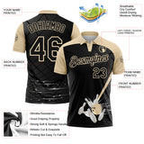 Custom Black-City Cream Bowling Geometric Grid Performance Polo Shirt