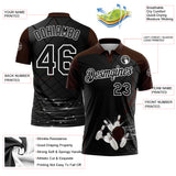 Custom Black Brown-White Bowling Geometric Grid Performance Polo Shirt