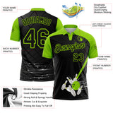 Custom Black-Neon Green Bowling Geometric Grid Performance Polo Shirt
