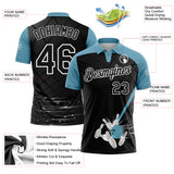 Custom Black Shadow Blue-White Bowling Geometric Grid Performance Polo Shirt