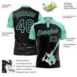 Custom Black-Ice Blue Bowling Geometric Grid Performance Polo Shirt