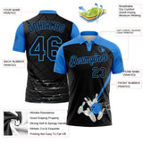 Custom Black-Powder Blue Bowling Geometric Grid Performance Polo Shirt