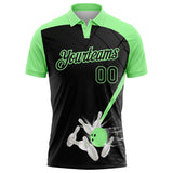 Custom Black-Pea Green Bowling Geometric Grid Performance Polo Shirt