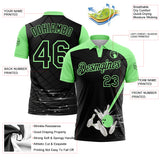 Custom Black-Pea Green Bowling Geometric Grid Performance Polo Shirt