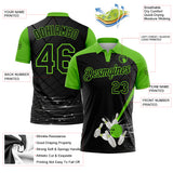 Custom Black-Aurora Green Bowling Geometric Grid Performance Polo Shirt
