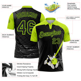 Custom Black-Neon Green Bowling Geometric Grid Performance Polo Shirt