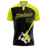 Custom Black-Neon Yellow Bowling Geometric Grid Performance Polo Shirt