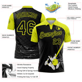 Custom Black-Neon Yellow Bowling Geometric Grid Performance Polo Shirt