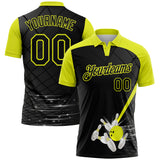 Custom Black-Neon Yellow Bowling Geometric Grid Performance Polo Shirt
