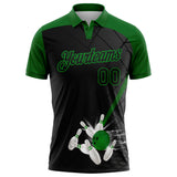 Custom Black-Grass Green Bowling Geometric Grid Performance Polo Shirt