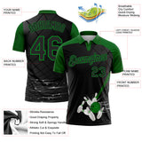 Custom Black-Grass Green Bowling Geometric Grid Performance Polo Shirt
