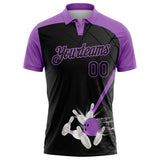 Custom Black-Medium Purple Bowling Geometric Grid Performance Polo Shirt
