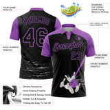 Custom Black-Medium Purple Bowling Geometric Grid Performance Polo Shirt