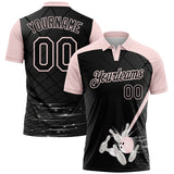 Custom Black-Light Pink Bowling Geometric Grid Performance Polo Shirt