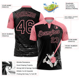 Custom Black-Medium Pink Bowling Geometric Grid Performance Polo Shirt