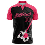 Custom Black-Neon Pink Bowling Geometric Grid Performance Polo Shirt